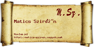 Matics Szirén névjegykártya